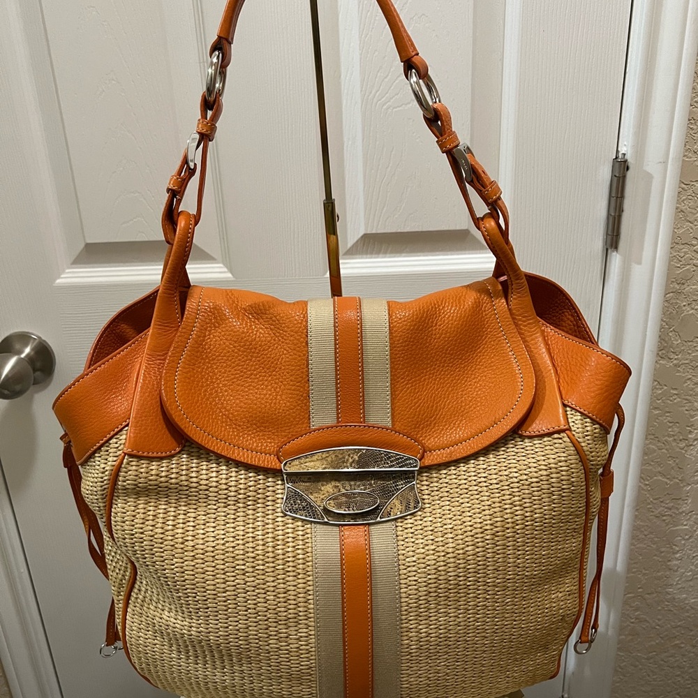 Prada Orange and Tan Woven Shoulder Bag